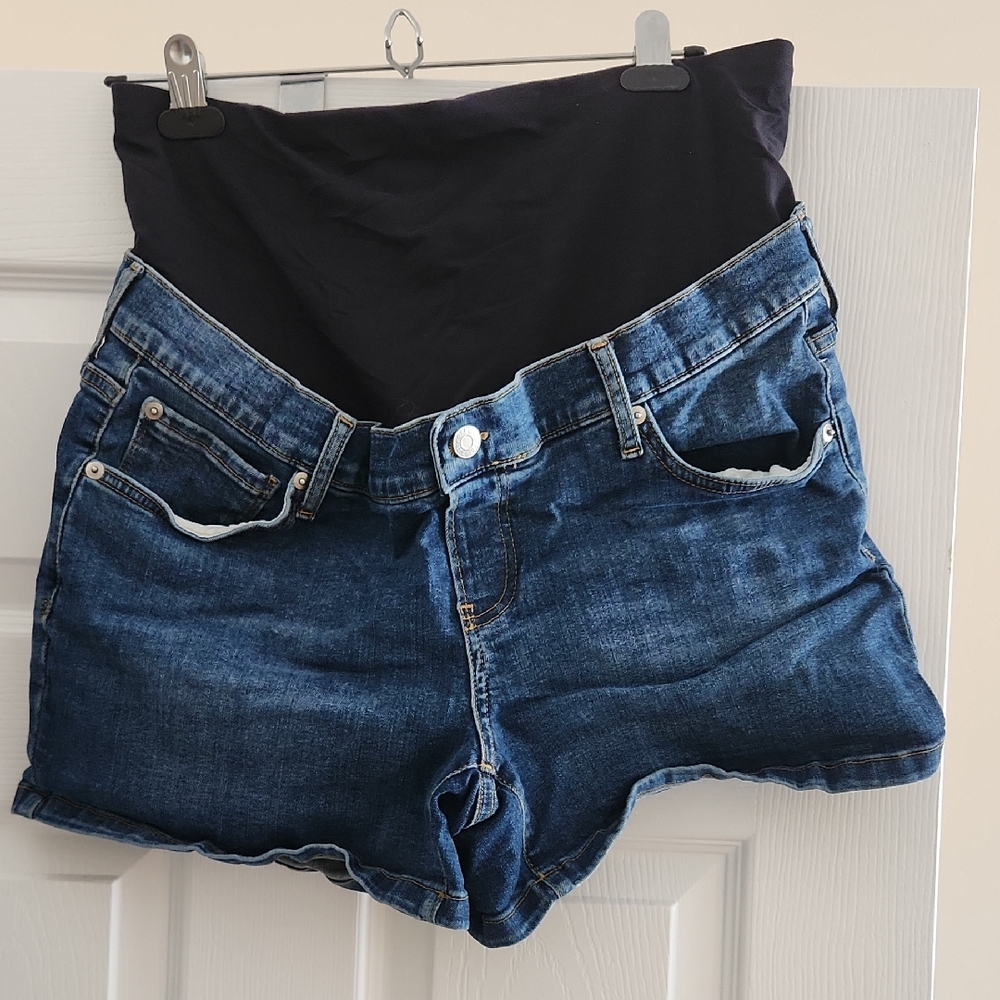 GAP Maternity Denim Shorts in Dark Blue with Black Waist Panel